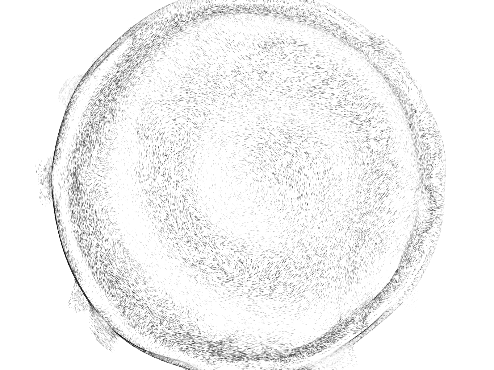 A rippled crater drawn entirely with short grey pen strokes on white